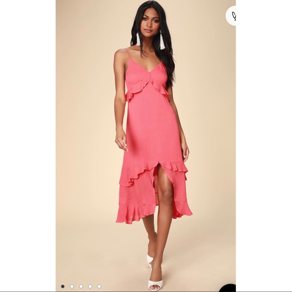 *SOLD*Lulus Coral Pink Ruffled Midi Dress